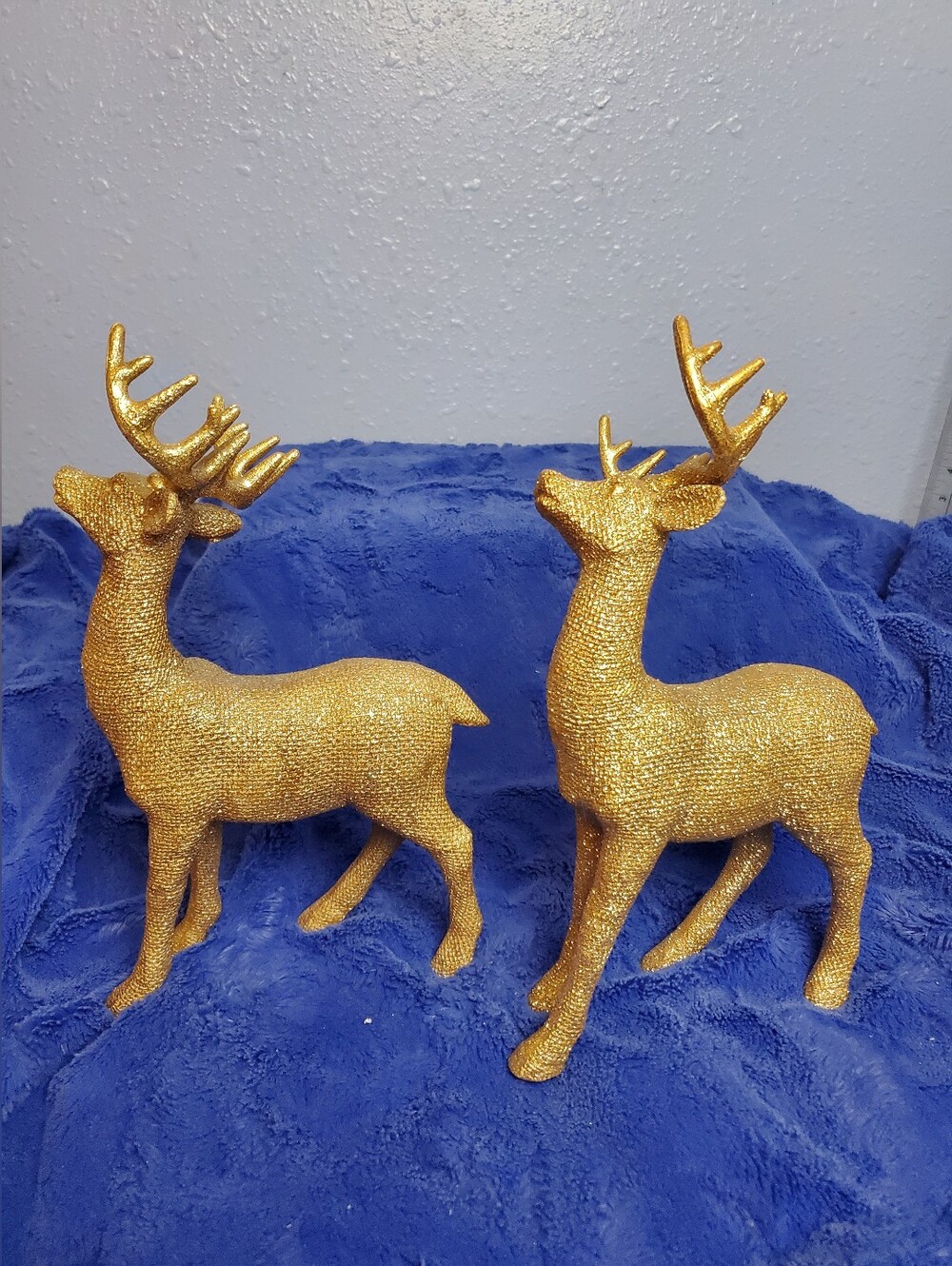 Set Of 2 Glitter Gold Reindeer Deer Figures Approximately 12" Holiday Festive
